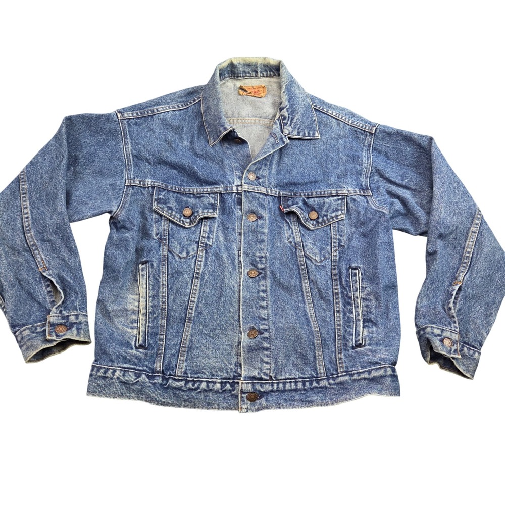 Vintage Levis Denim Jacket Mens M Blue Trucker Made in USA 80s Heritage Jean